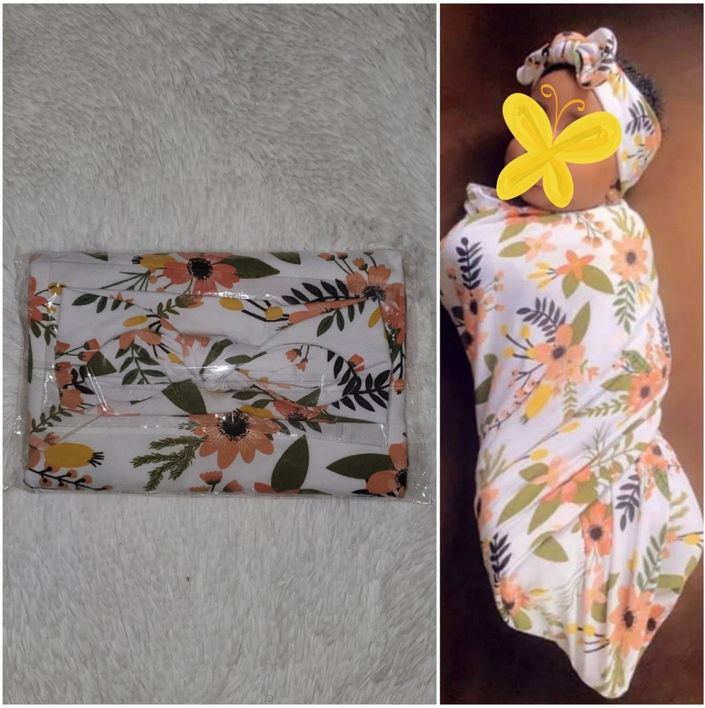 Baby Swaddle Blanket with matching headband
